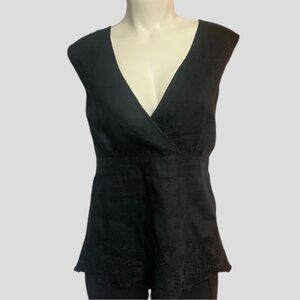 Ann Carson Black Ramie Sleeveless Blouse